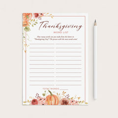 Thanksgiving Words Game for Family Printable by LittleSizzle
