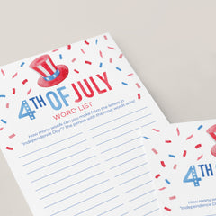 Fourth of July Game for Kids Printable