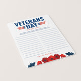 Printable Veterans Day Games and Activities with Red Poppies