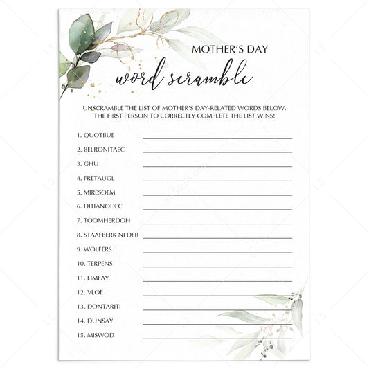 Mother's Day Word Scramble Game with Answer Key Printable by LittleSizzle