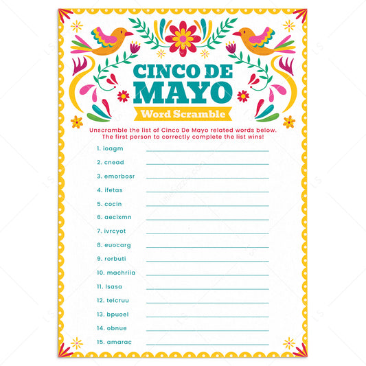 Printable Cinco de Mayo Word Scramble Game with Answers by LittleSizzle