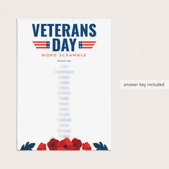 Veterans Day Word Scramble with Answer Key Printable