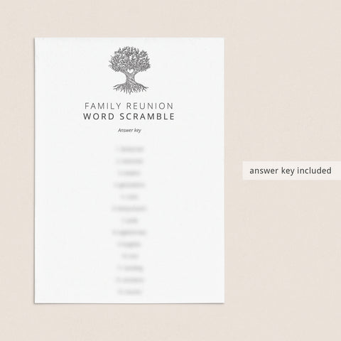 Family Reunion Word Scramble with Answers Printable Instant Download