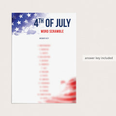 July 4th Word Scramble with Answer Key