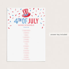 4th of July Word Scramble with Answers Printable