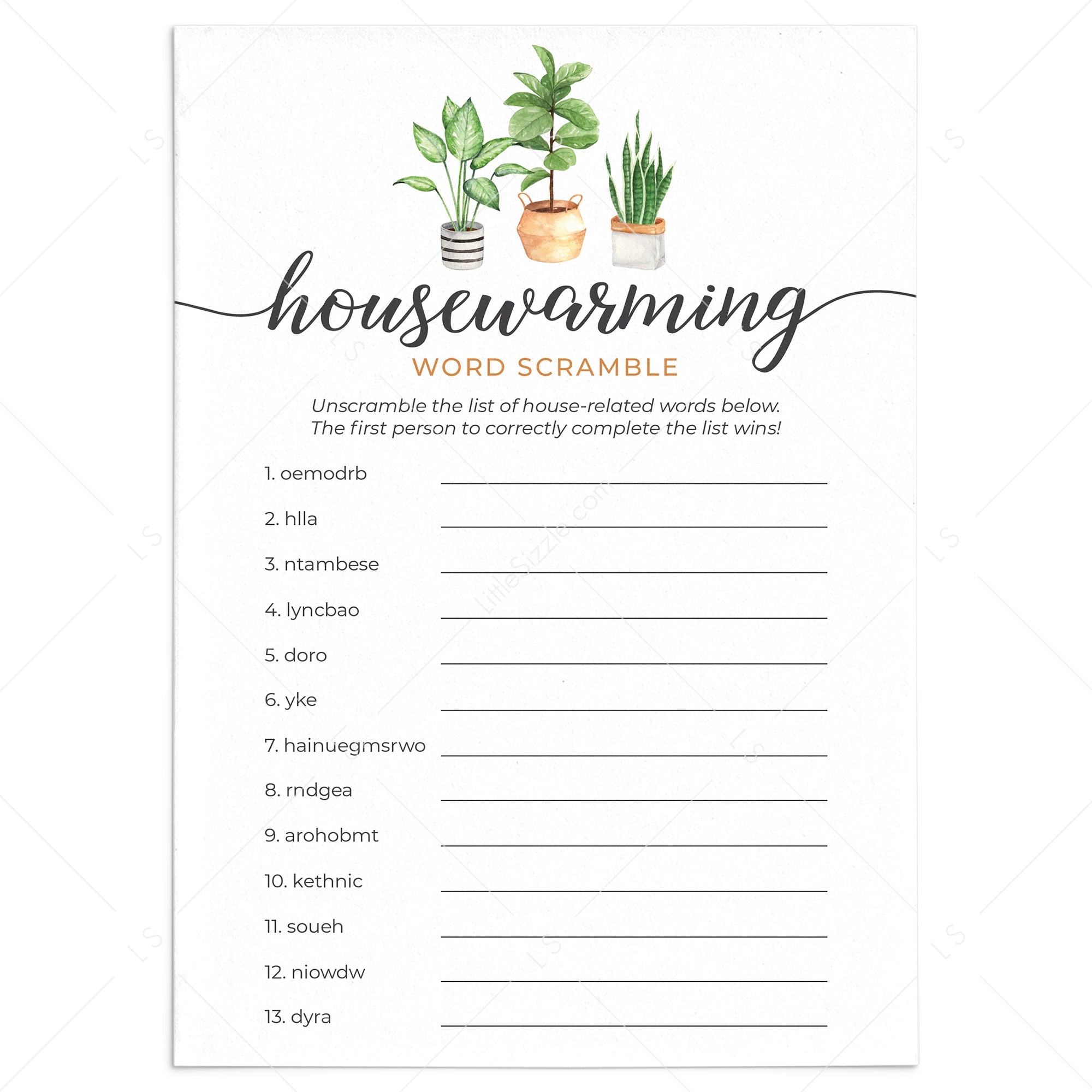 Housewarming Word Scramble with Answer Key Printable by LittleSizzle