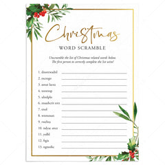 Greenery Christmas Party Game Word Scramble with Answers by LittleSizzle