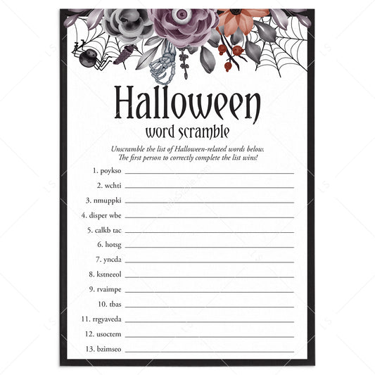 Floral Halloween Game Word Scramble Printable by LittleSizzle