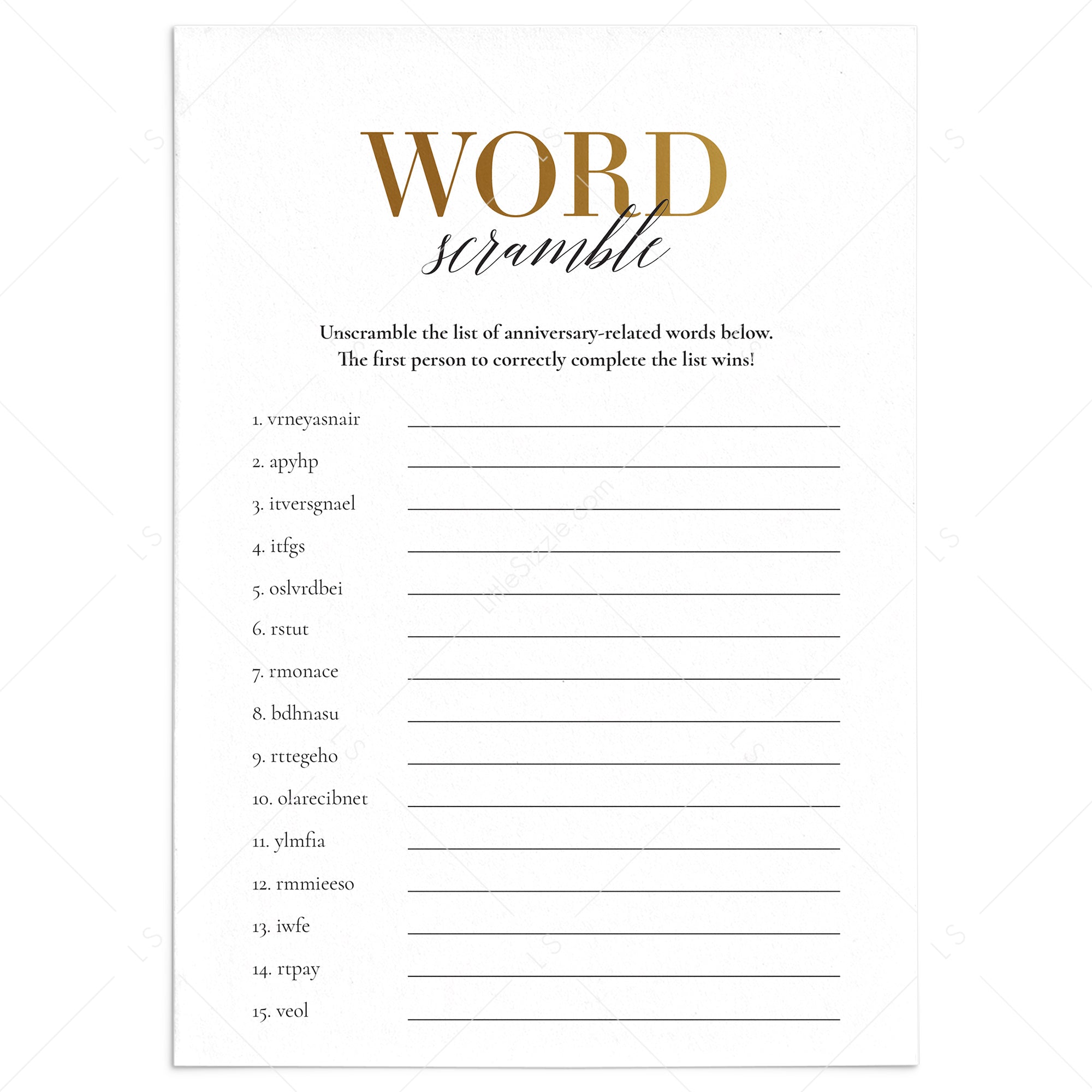 Anniversary Word Scramble With Answer Key Printable by LittleSizzle