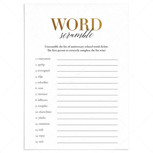 Anniversary Word Scramble With Answer Key Printable by LittleSizzle