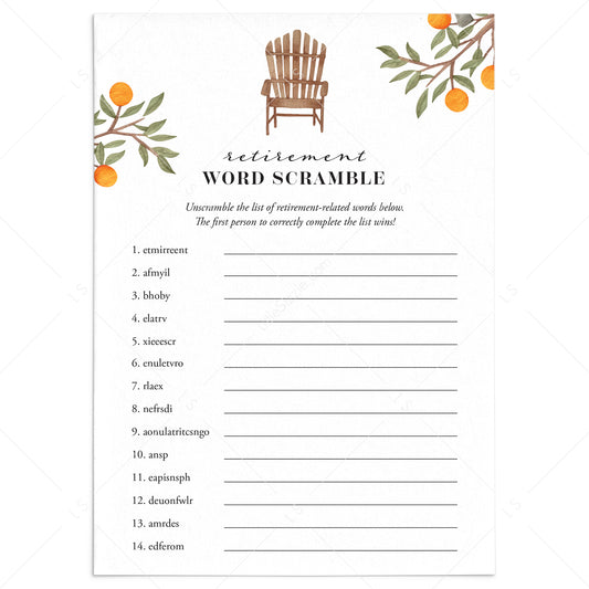 Retirement Party Word Scramble with Answer Key by LittleSizzle