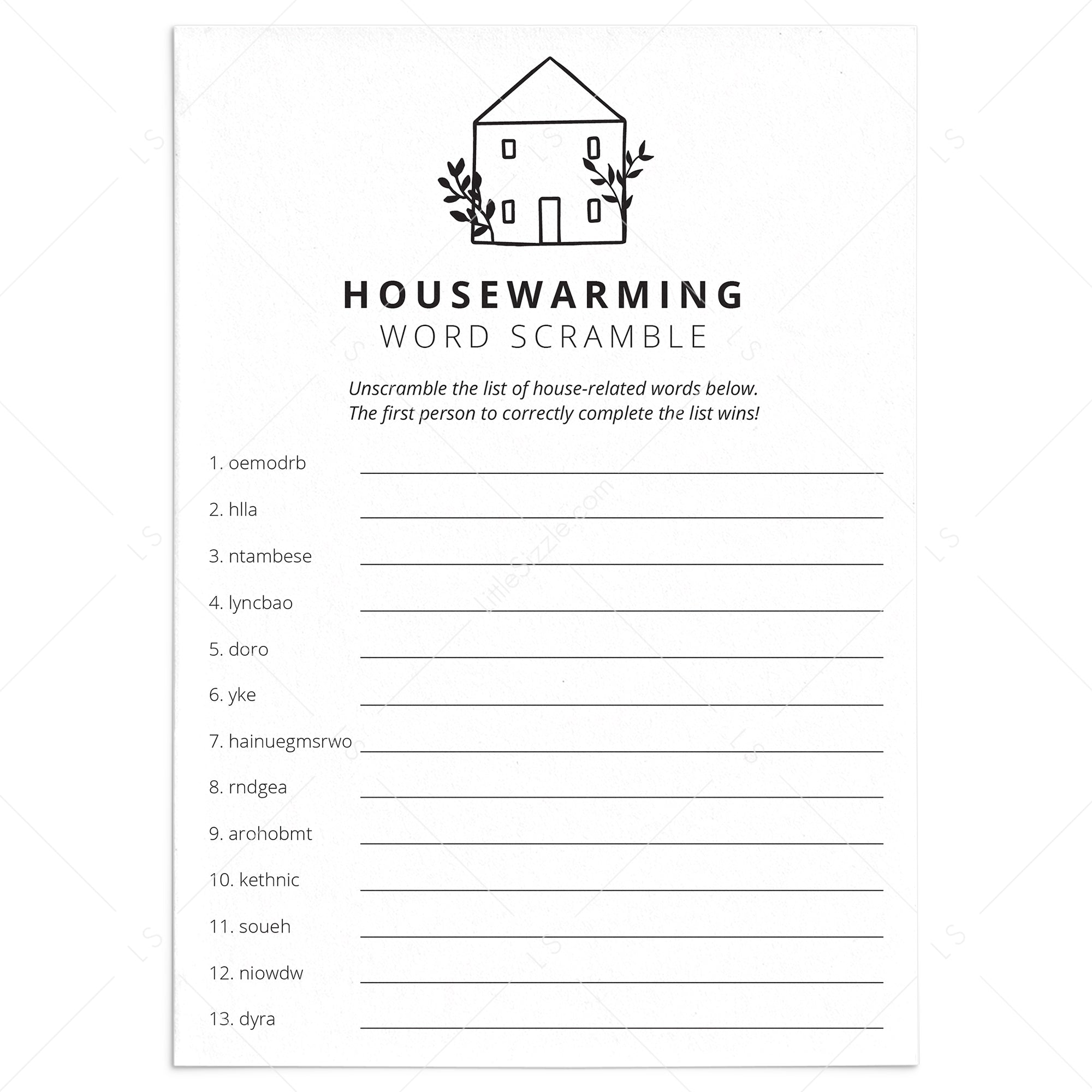 Housewarming Scrambled Words with Answers Printable by LittleSizzle