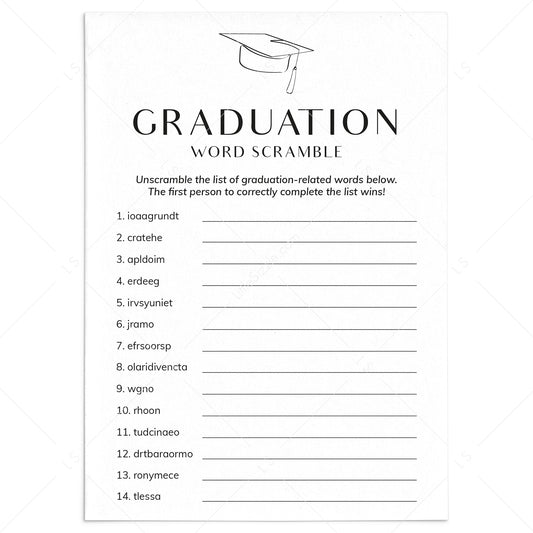 Graduation Word Scramble with Answer Key Printable by LittleSizzle