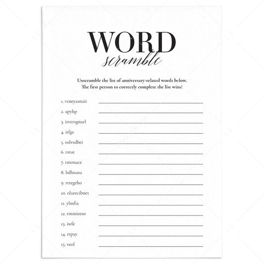 Printable Wedding Anniversary Word Scramble With Answers by LittleSizzle