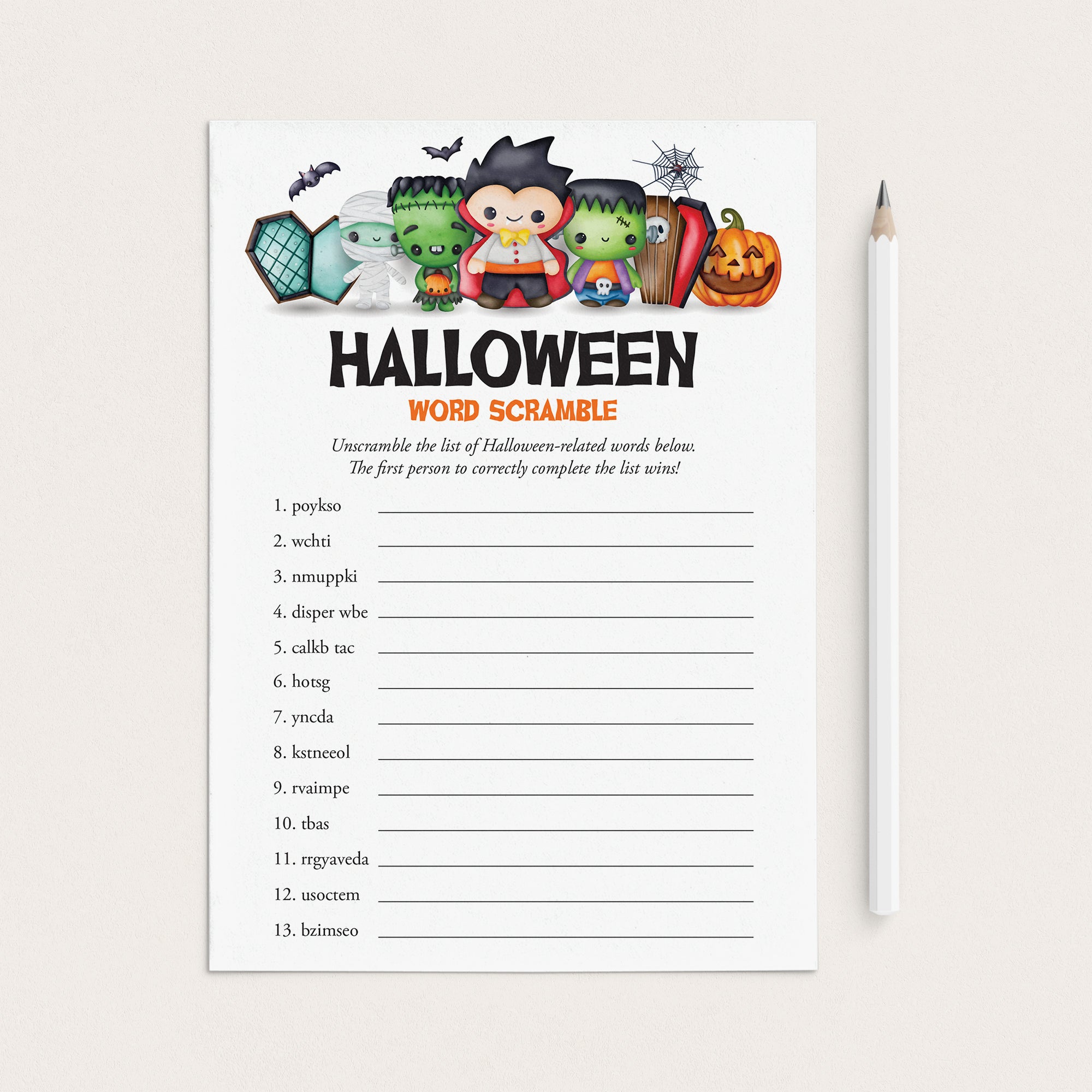 Halloween Word Scramble Game with Answer Key Printable by LittleSizzle