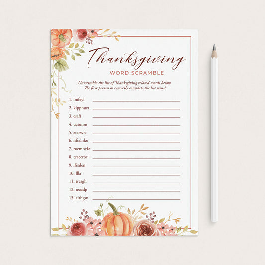 Thanksgiving Word Scramble with Answer Key Printable by LittleSizzle