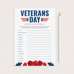 Veterans Day Word Scramble with Answer Key Printable by LittleSizzle