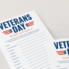 Veterans Day Word Scramble with Answer Key Printable
