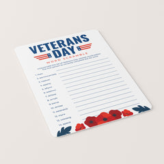 Veterans Day Word Scramble with Answer Key Printable