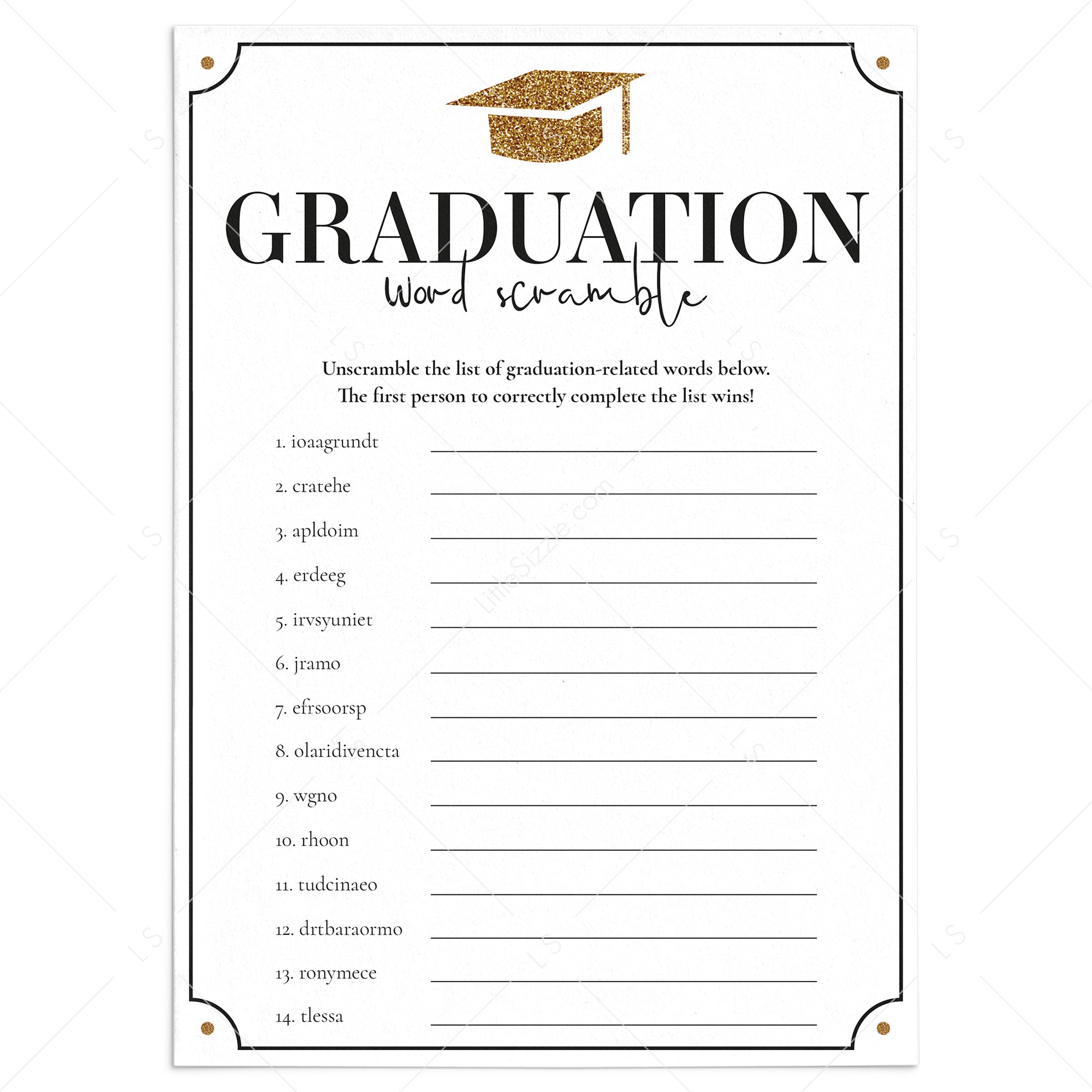 Word Scramble Graduation Party Game Printable by LittleSizzle