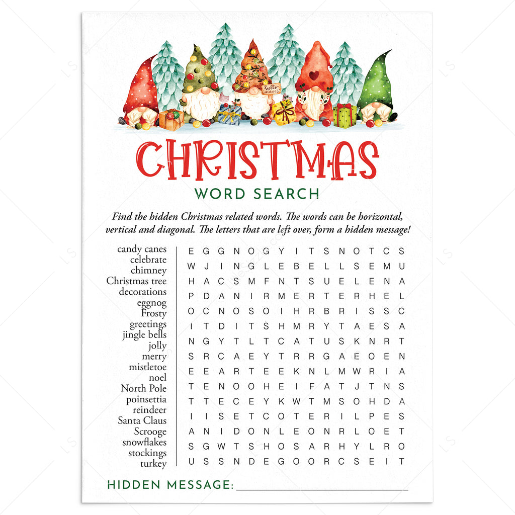 christmas word find game with hidden message printable