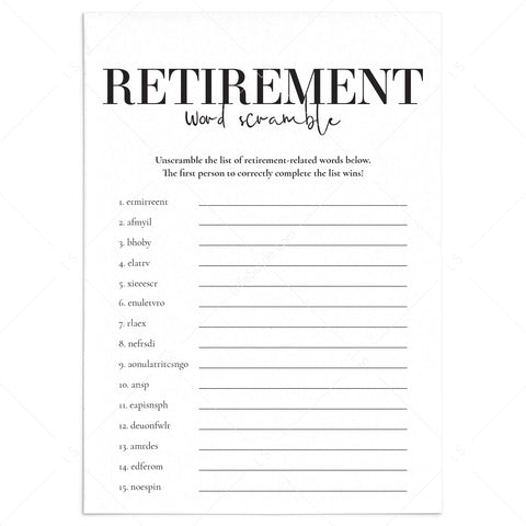 Retirement Word Scramble with Answers Printable | Instant Download ...