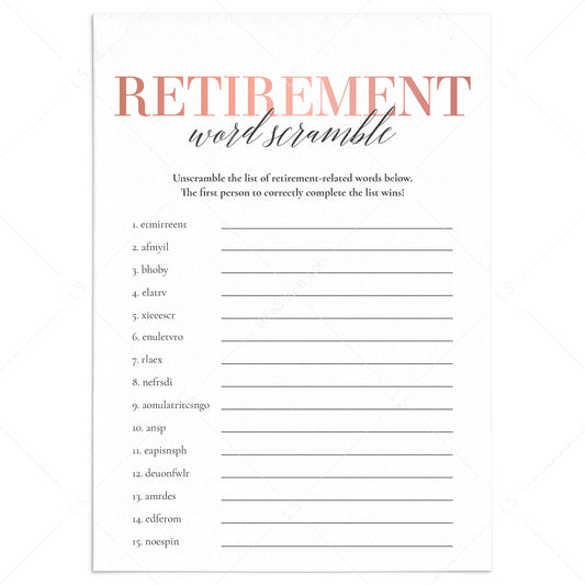 Women's Retirement Party Game Word Scramble with Answer Key by LittleSizzle