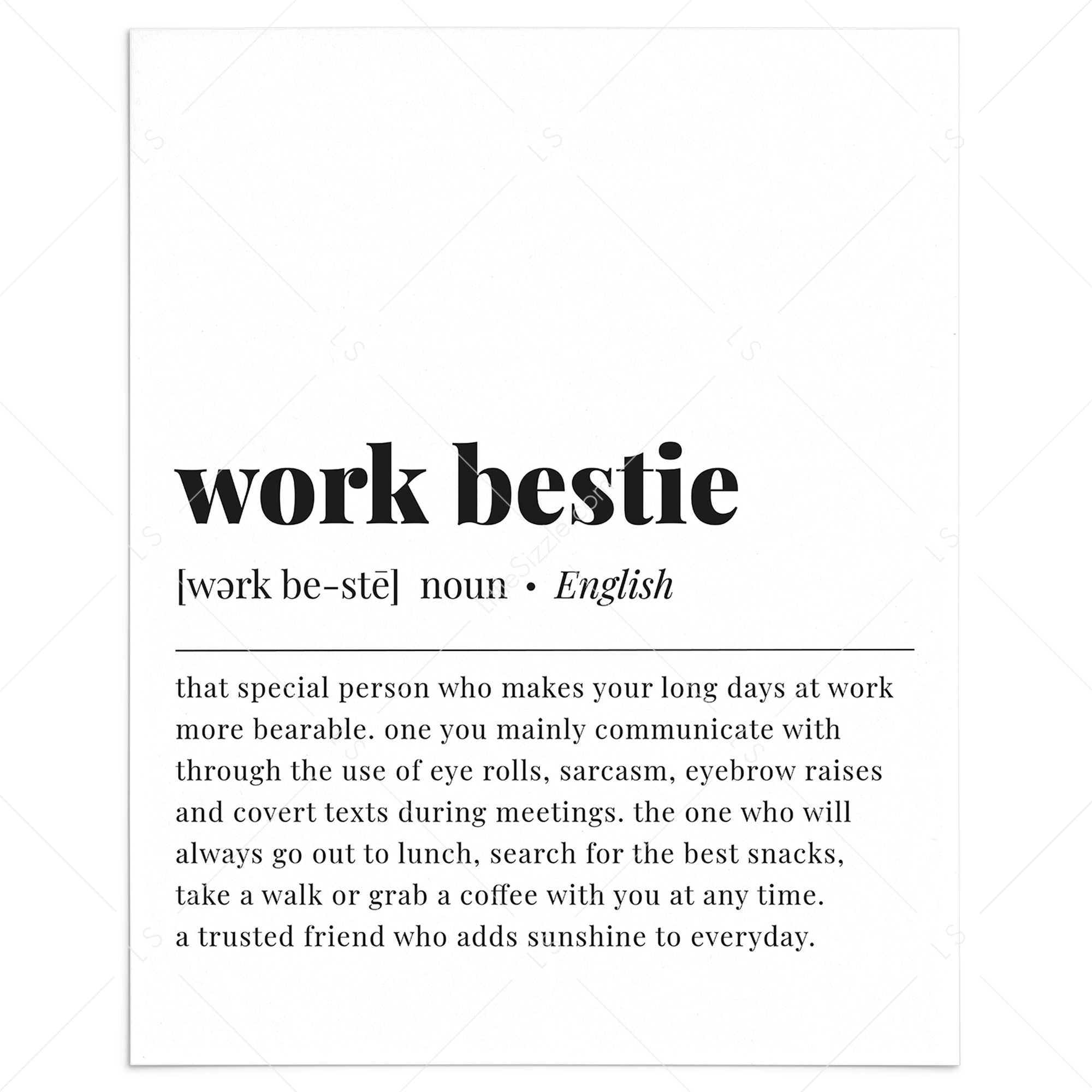 Work Bestie Definition Print Digital Download by LittleSizzle