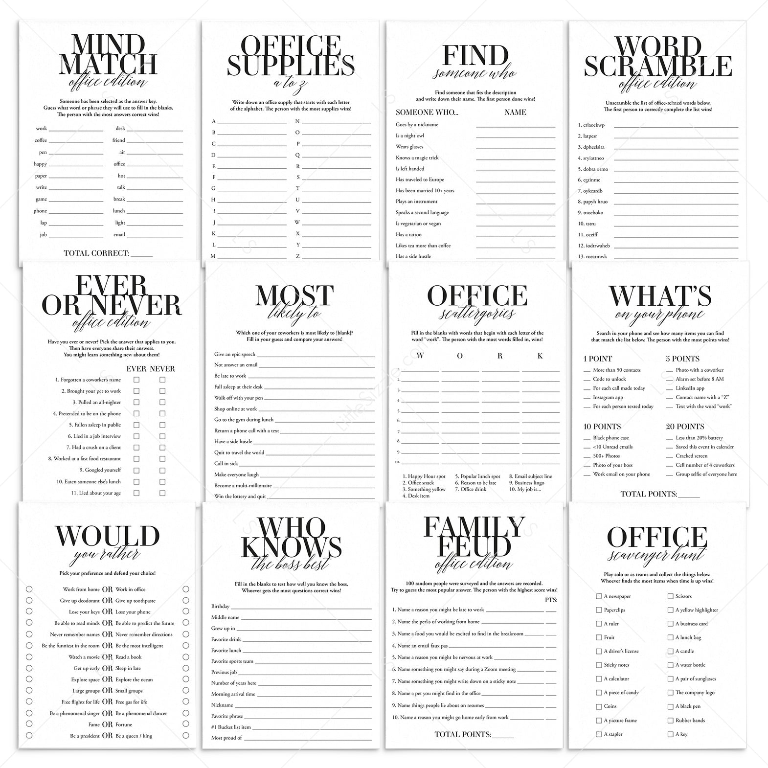 Printable Games for the Office | Office Party Ideas | Work Party Games ...