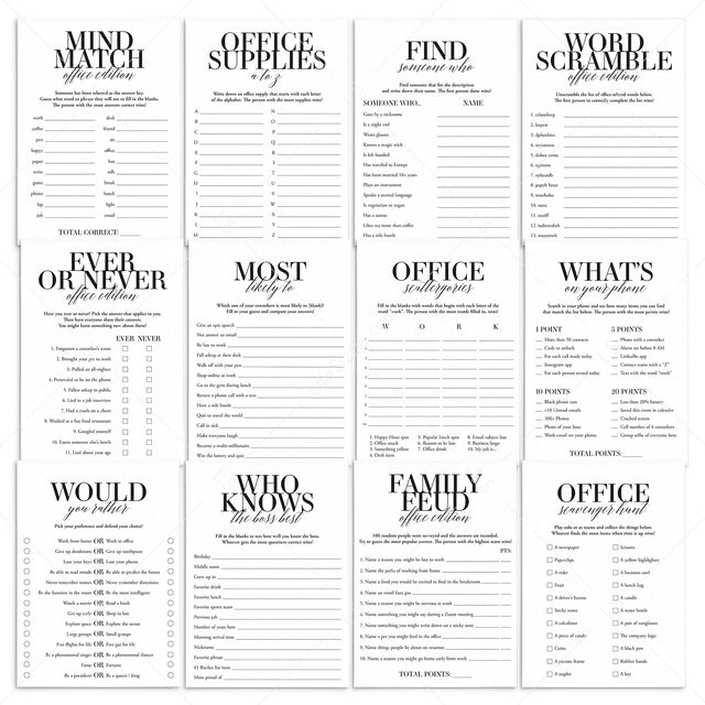 Printable Games for the Office | Office Party Ideas | Work Party Games ...