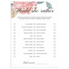 Watercolor floral baby shower would she rather game by LittleSizzle