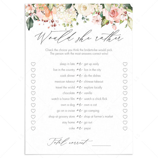 would she rather bridal shower games instant download by LittleSizzle