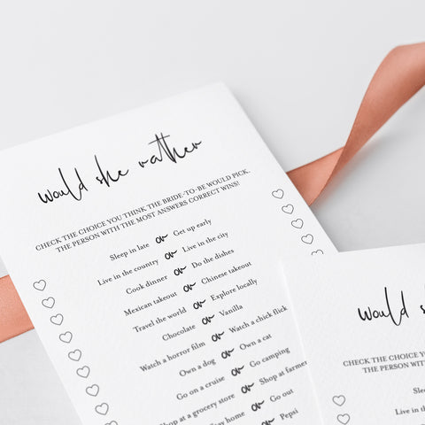 Would She Rather Bridal Game Printable | Instant Download – LittleSizzle