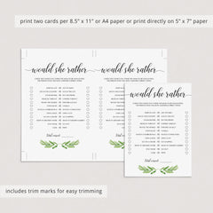 Green leaf mommy or daddy baby shower quiz printable by LittleSizzle