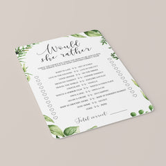 Watercolor Leaves Baby Shower Game Would She Rather Printable