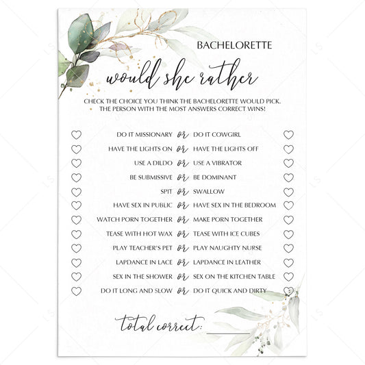 Naughty Bachelorette Party Game Would She Rather Printable by LittleSizzle