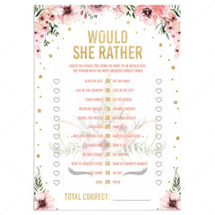 Would she rather game for baby shower pink and gold printable by LittleSizzle