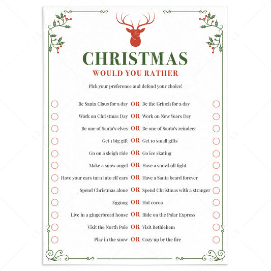 Christmas Would You Rather Game Instant Download by LittleSizzle
