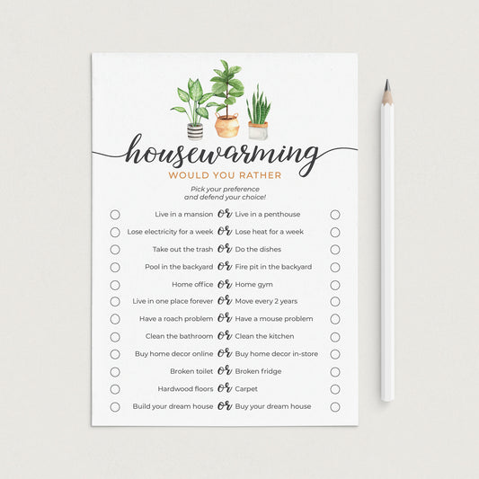 Printable Housewarming Party Game Would You Rather by LittleSizzle