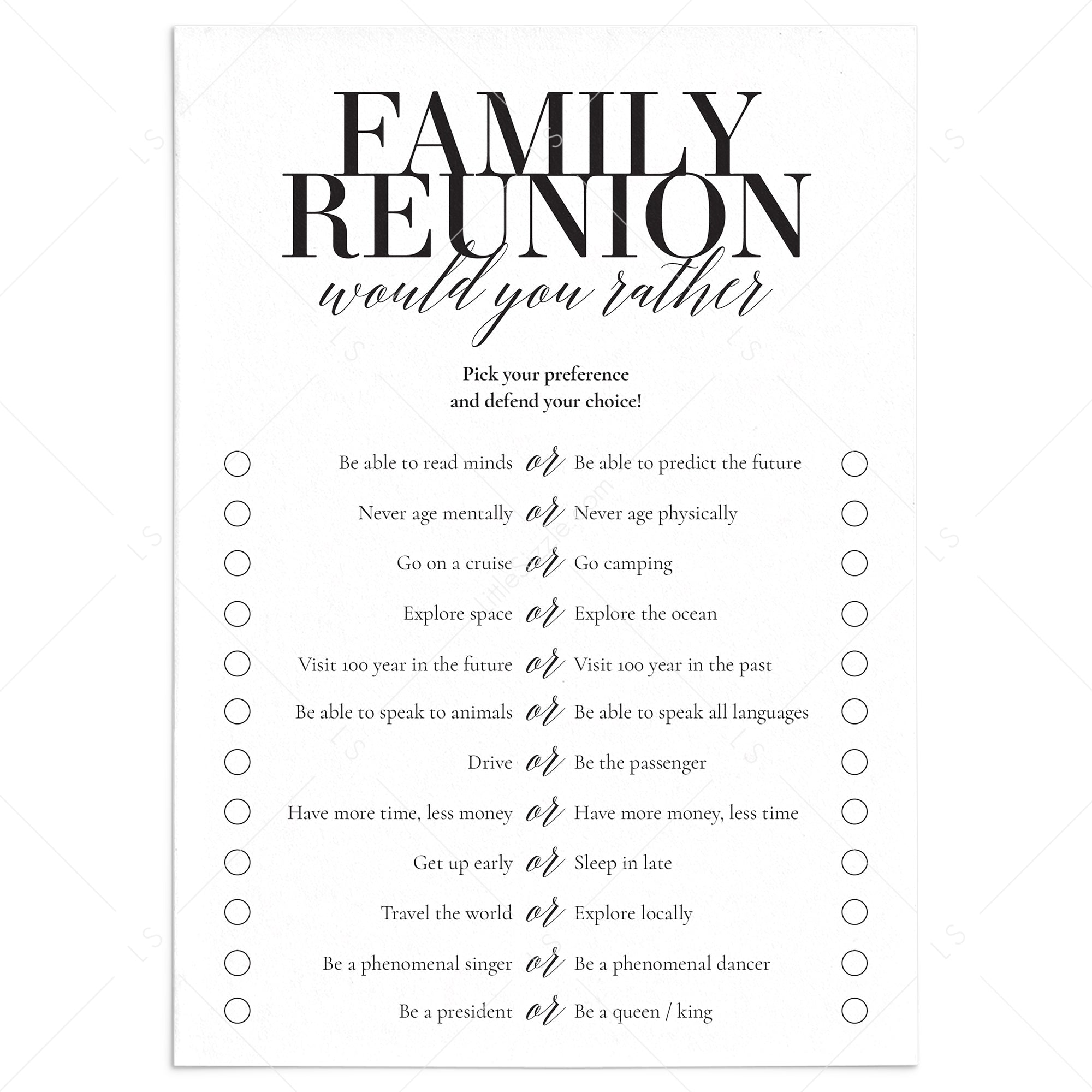 Printable Would You Rather Game for Families by LittleSizzle