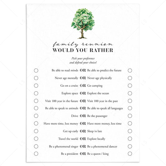 Funny Family Reunion Game Printable Would You Rather by LittleSizzle