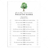 Funny Family Reunion Game Printable Would You Rather by LittleSizzle