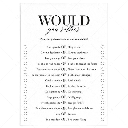 Would You Rather Icebreaker Game Printable by LittleSizzle