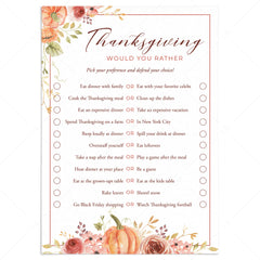 Fun Thanksgiving Would You Rather Questions Printable by LittleSizzle