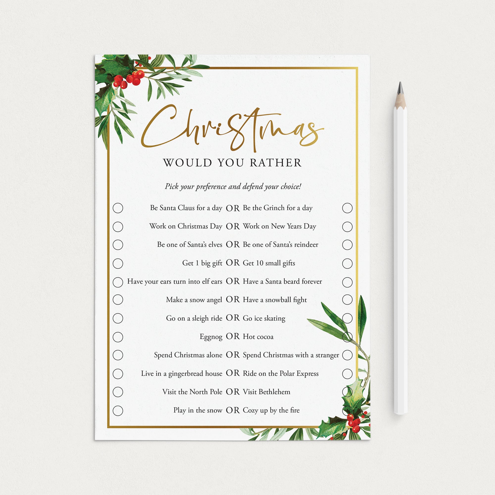 Would You Rather Christmas Questions for Adults Printable by LittleSizzle