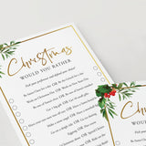 Would You Rather Christmas Questions for Adults Printable