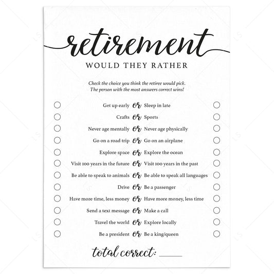Retirement Would They Rather Game Printable by LittleSizzle
