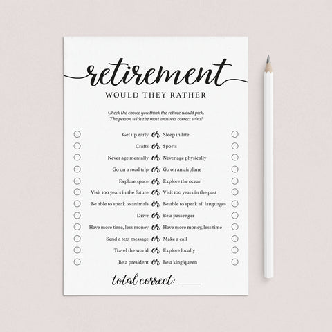 Retirement Would They Rather Game Printable | Instant Download ...