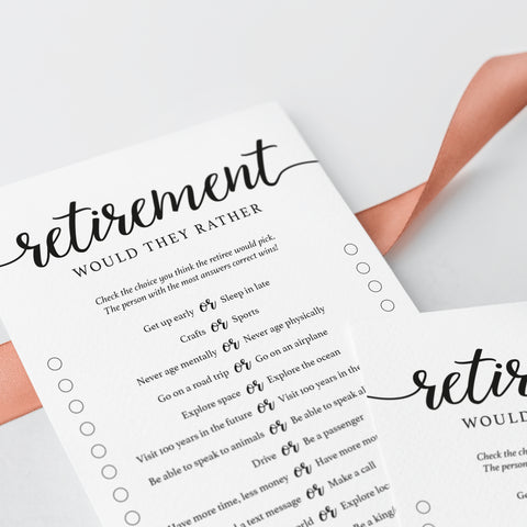 Retirement Would They Rather Game Printable | Instant Download ...