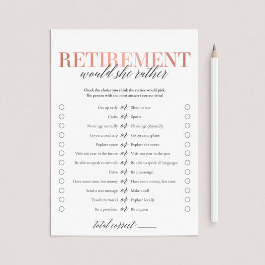 Retirement Party Game Would She Rather Printable by LittleSizzle
